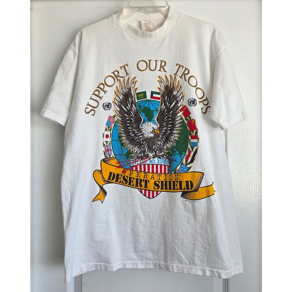 Vintage 1991 Operation Desert Storm Support Our Troops Eagle Graphic TShirt Sz L
